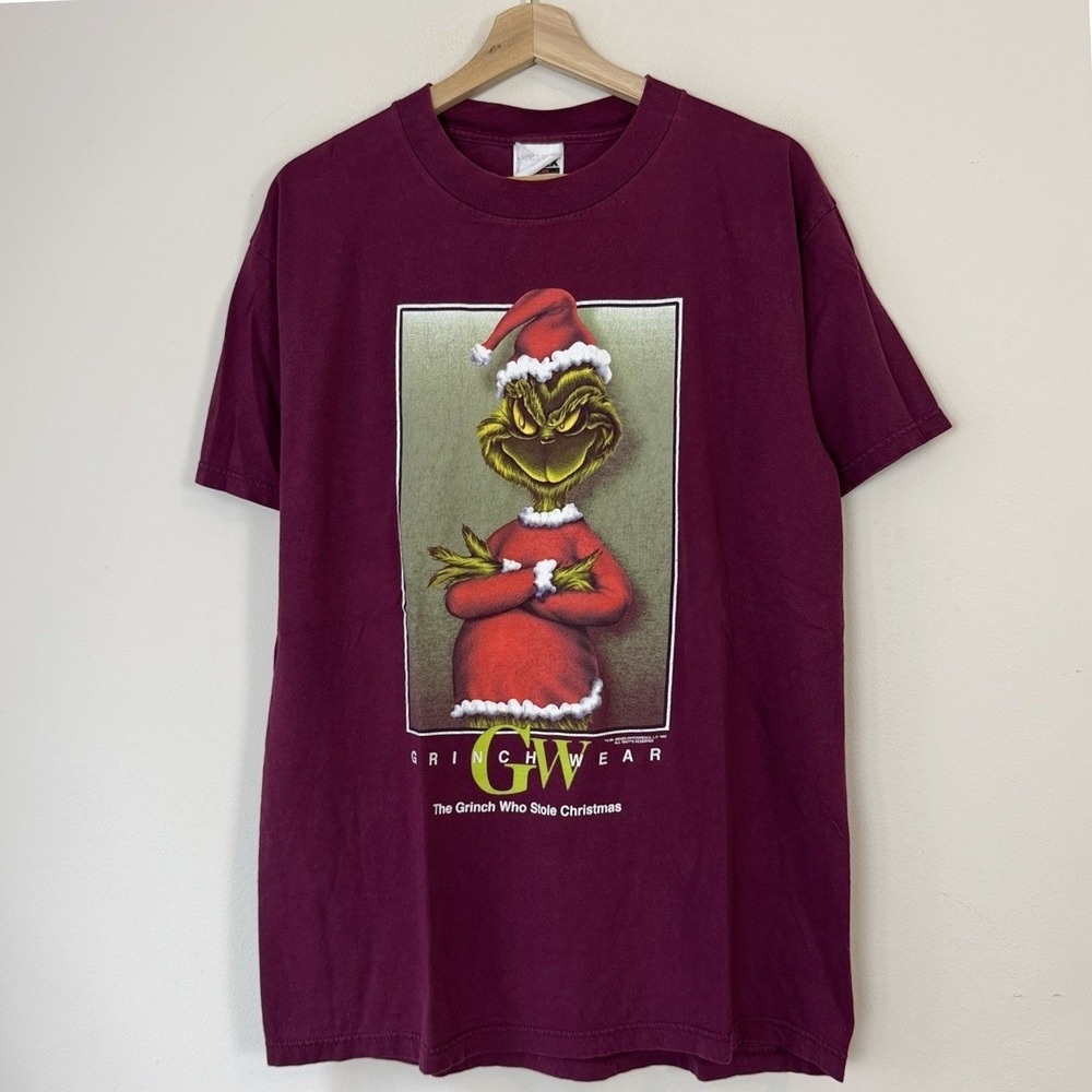 Vintage 90s Dr. Seuss The Grinch Who Stole Christmas Movie Red Tee Shirt Large